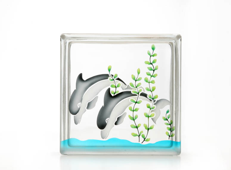 3 Dolphin Scene Glass Blocks